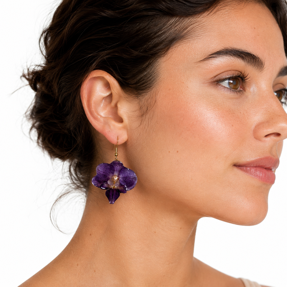 Pendientes Amatista - Orquídea preservada
